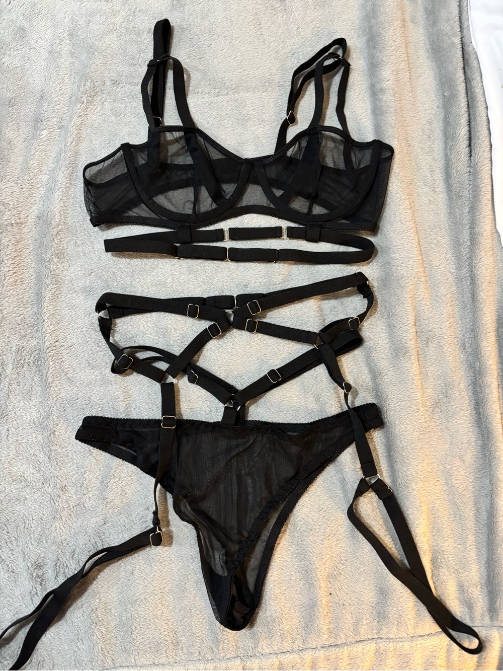 Black Sheer Strappy Lingerie Set - Women Intimates